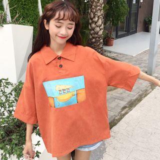 Cartoon Print Elbow-sleeve Polo Shirt