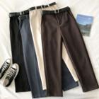 Plain High-waist Straight-cut Cropped Pants With Belt