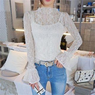 Frill-sleeve Sheer Lace Top