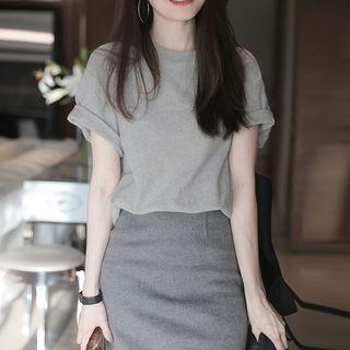 Set Of 2: Short-sleeve Top + Sheath Skirt