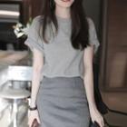 Set Of 2: Short-sleeve Top + Sheath Skirt