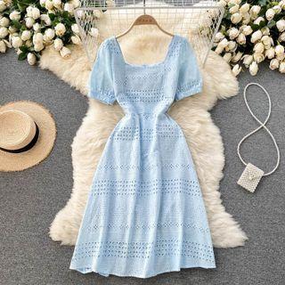 Square-neck Cutout Short-sleeve Dress