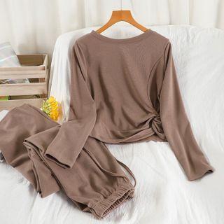 Set: Long-sleeve Wrap T-shirt + Cropped Harem Pants
