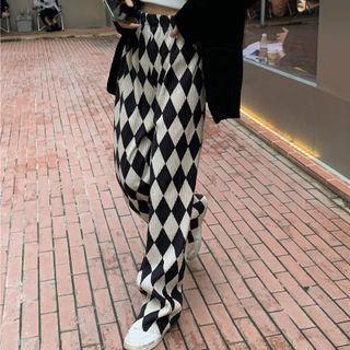 Elastic Waist Rhombus Pleated Pants