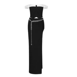Set: Off-shoulder Corset Top + Slit Maxi Skirt