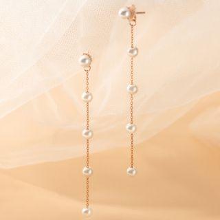Faux Pearl Sterling Silver Dangle Earring 1 Pair - S925 Silver - Rose Gold - One Size