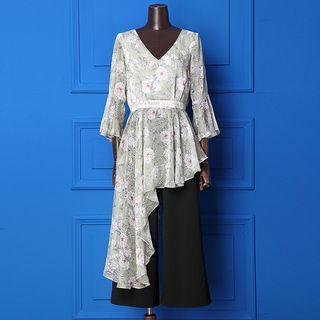 Floral Print 3/4 Sleeve Chiffon Top
