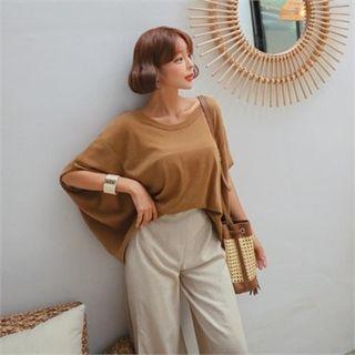 Batwing-sleeve Linen Blend T-shirt