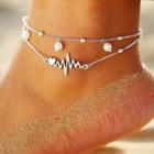 Faux Pearl Alloy Heartbeat Layered Anklet As Shown In Figure - One Size