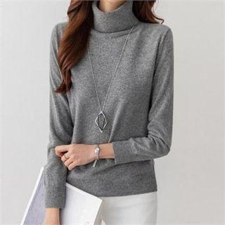 Turtle-neck Colored Wool Knit Top
