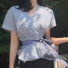 Striped Short Sleeve Top With Belt