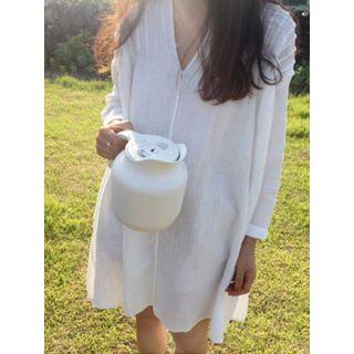 Mandarin-collar Seam-detail Shirtdress
