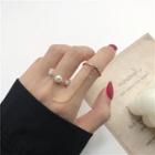 Faux Pearl Rhinestone Chained Ring Gold - One Size