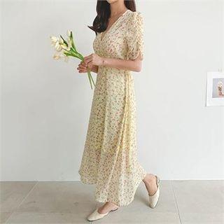 V-neck Chiffon Maxi Floral Dress