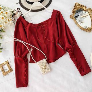Square Neck Blouse Red - One Size