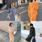 Set: Plain Crew Neck Sweater + Knit Midi H-line Skirt