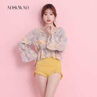 Set: Spaghetti Strap Swimsuit + Floral Cover-up Top