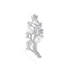 Simple And Elegant Branch Flower Imitation Pearl Brooch With Cubic Zirconia Silver - One Size