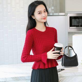 Ruffle Hem Cable Knit Sweater