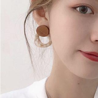 Wooden Disc Acrylic Square Dangle Earring