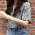 Short-sleeve Floral Print T-shirt Green - One Size