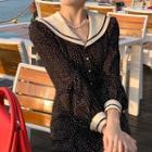 Long-sleeve Sailor Collar Dotted Mini A-line Dress