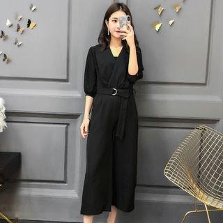 V-neck Cropped Wide-leg Jumpsuit