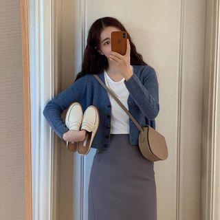 Plain Cardigan / High-waist Straight-fit Skirt