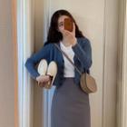 Plain Cardigan / High-waist Straight-fit Skirt