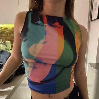 Printed Color-block Cropped Tank Top