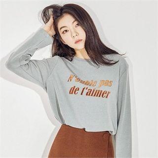 Round-neck Velvet Lettering T-shirt