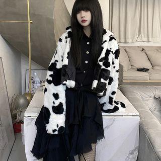 Cow Print Open Front Cropped Jacket