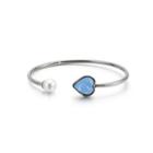 Fashion Simple Heart-shaped Blue Cubic Zirconia Imitation Pearl 316l Stainless Steel Bangle Silver - One Size
