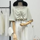 V-neck Ruched Elbow-sleeve Blouse