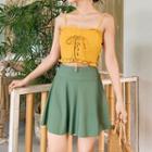 Set: Spaghetti-strap Lace-up Swim Top + Swim Skirt