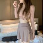 Striped Cropped T-shirt / Mini A-line Skirt