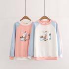 Color Panel Rabbit Print Pullover