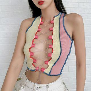 Color-block Lace-up Tank Top