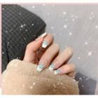Heart Faux Nail Tips X5 - Glue - Blue Love Heart - Pink & White - One Size