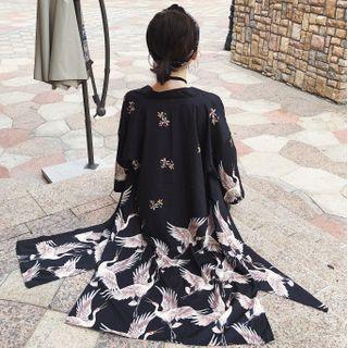 Crane Print Jacket Black - One Size
