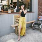 Wrap-front Slit Wide-leg Pants