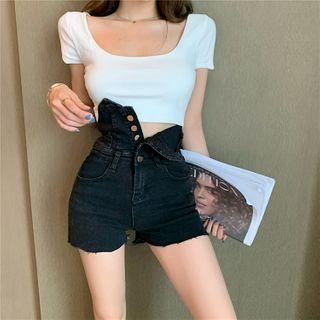 High-waist Button-up Denim Hot Pants