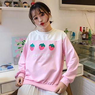 Strawberry Print Color Panel Pullover