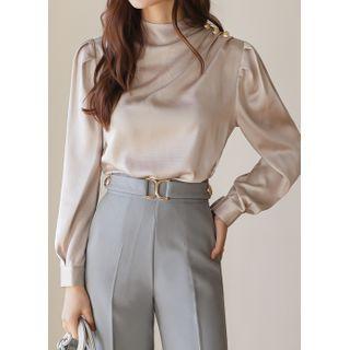 Button-shoulder Pleated Blouse