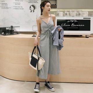 Spaghetti-strap Drawstring Midi Knit Dress