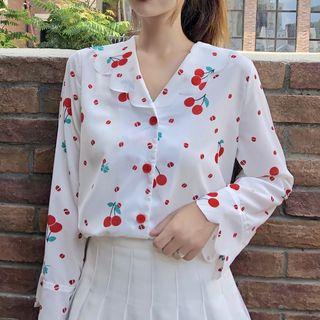 Cheery Print Shirt White - One Size