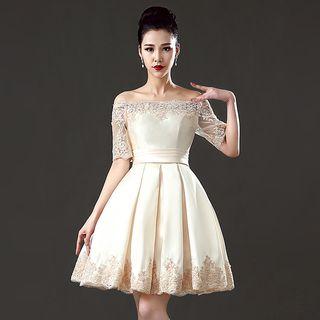 Lace Trim Off Shoulder A-line Cocktail Dress