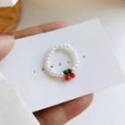 Cherry Faux Pearl Elastic Ring 1 Pc - Ring - Red & Green & White - One Size