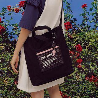 Transparent-pocket Crossbody Bag With Whistle Black - One Size