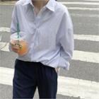 Drop-shoulder Stripe Shirt Blue - One Size